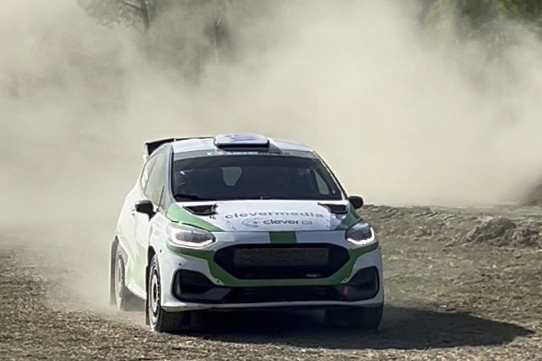 Ford Fiesta rally car on the dirt stage at Grillos